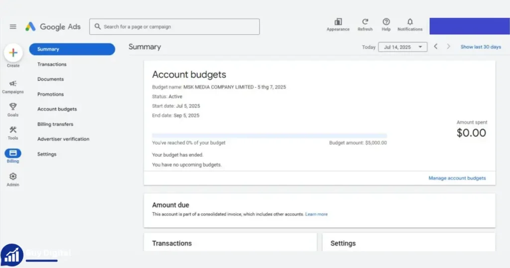 Buy Google AdWords Invoice Account