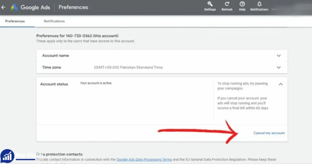 Deactivate Google Ads account