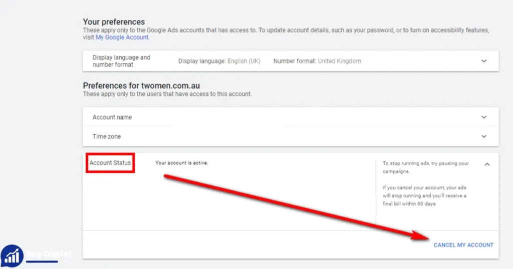 Permanently close Google Ads account