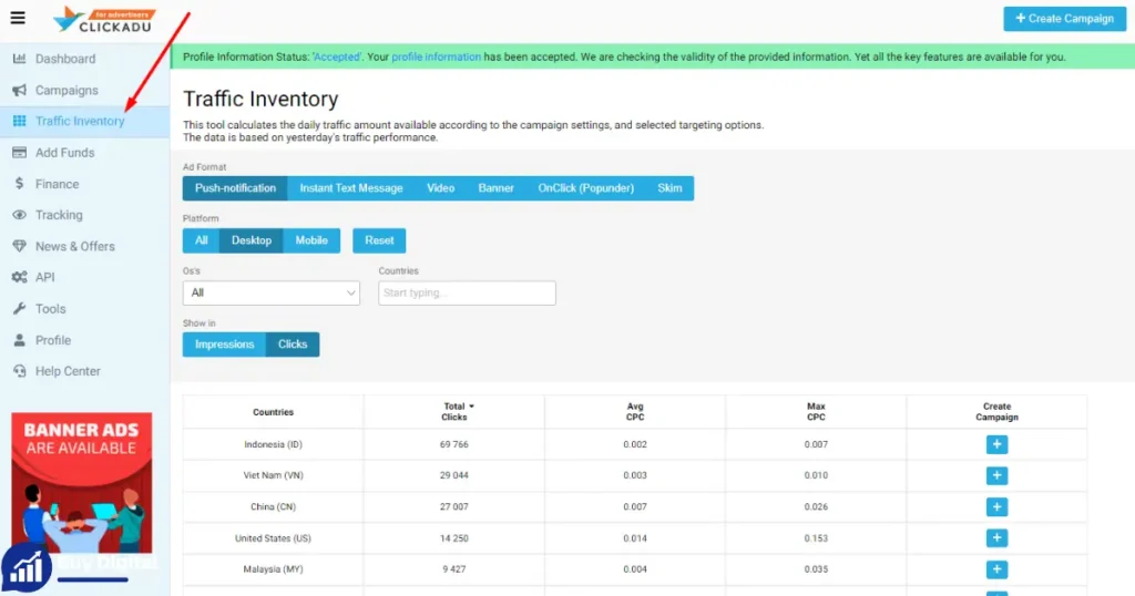 Purchase Clickadu Advertising Account