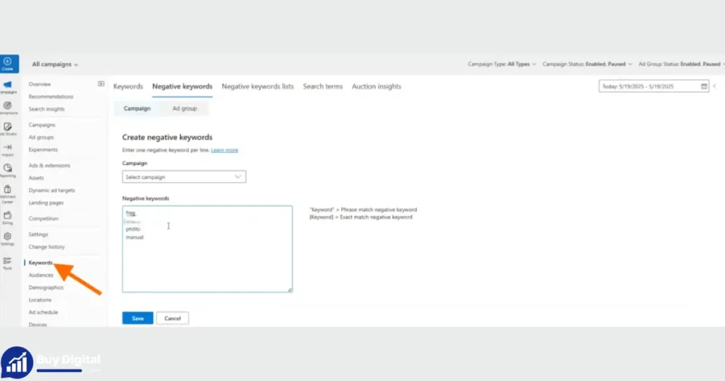 bing ads negative keywords examples