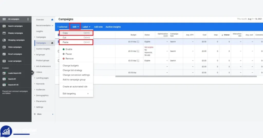 how to copy google ads campaign to another account